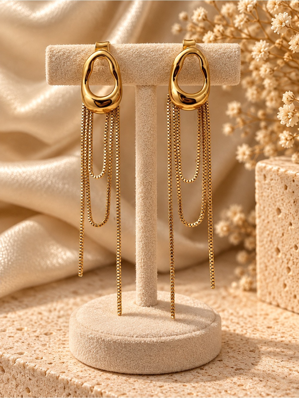 Gold Drop Chain Dangle Earrings